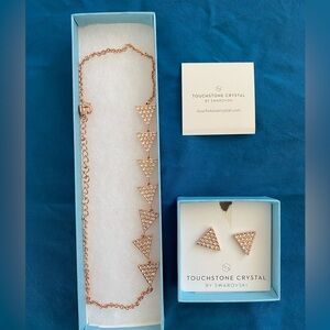 Swarovski Touchstone Crystal Rose Gold Triangle Necklace and Earring Set